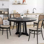 Tavolo da pranzo rotondo da 47,2 pollici per 4-6 persone, tavolo da cucina in legno nero con base a piedistallo e piedini regolabili