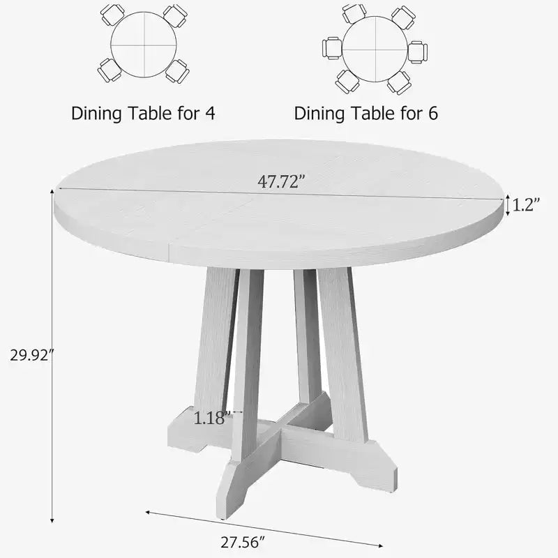 Tavolo da pranzo rotondo da 47,2 pollici per 4-6 persone, tavolo da cucina in legno nero con base a piedistallo e piedini regolabili