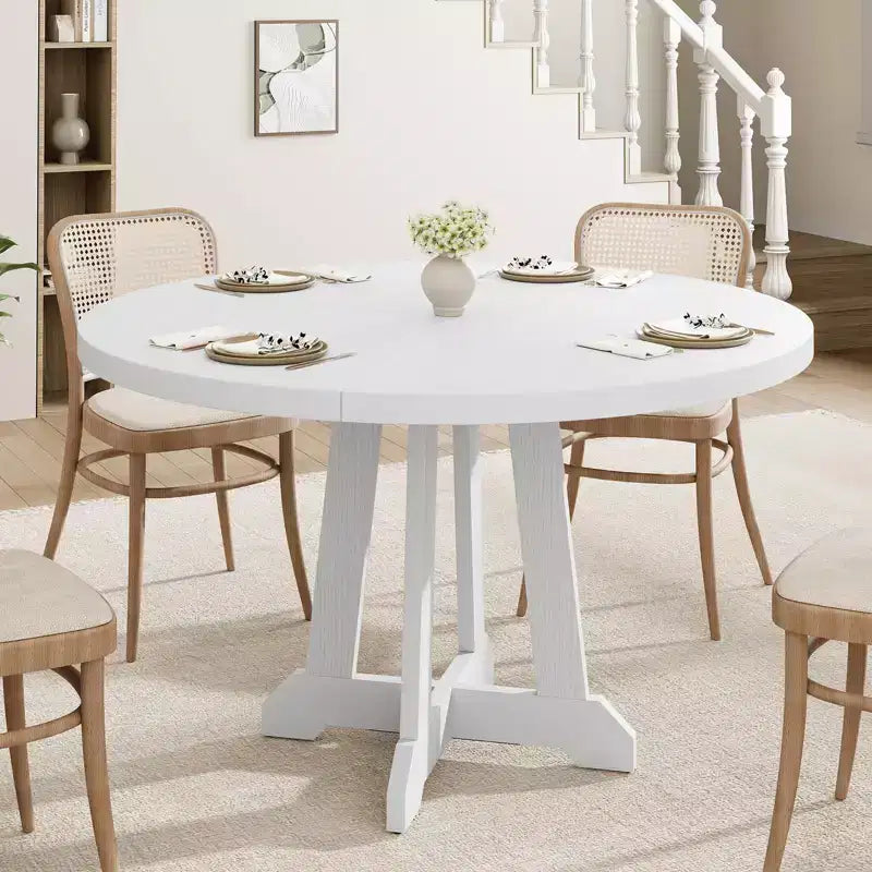 Tavolo da pranzo rotondo da 47,2 pollici per 4-6 persone, tavolo da cucina in legno nero con base a piedistallo e piedini regolabili