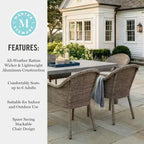 Martha Stewart All-Weather 62 Aluminum Patio Table with 6 Rattan Wicker Stack Chairs - Gray