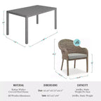 Martha Stewart All-Weather 62 Aluminum Patio Table with 6 Rattan Wicker Stack Chairs - Gray