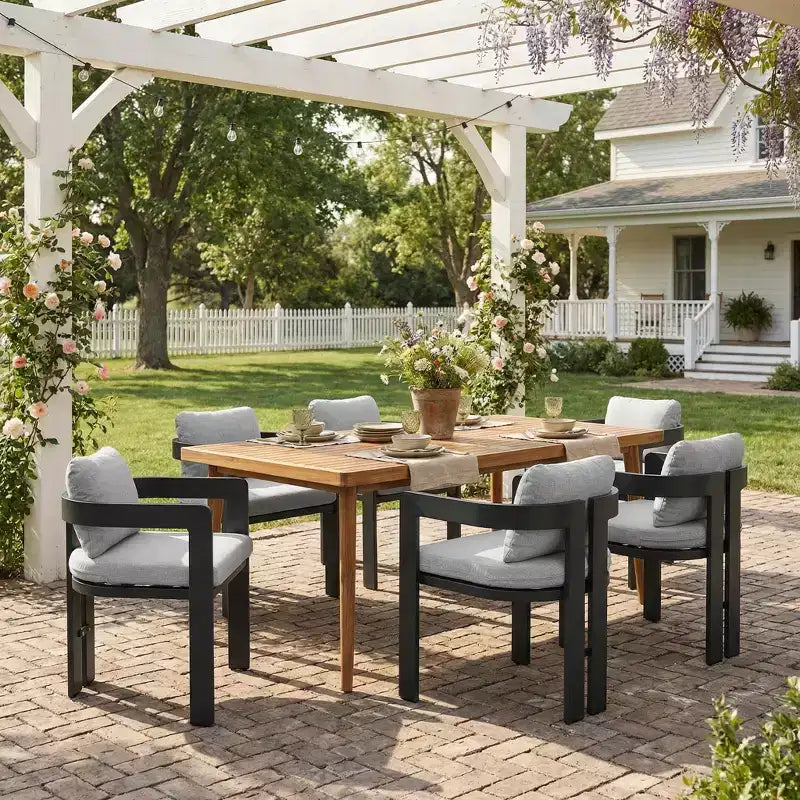 ModernLuxe 7pcs Outdoor Dining Set for 6, Patio Furniture Set Garden Dining Table Set with 6 Chairs with Cushions & Weather-Resistant Frame