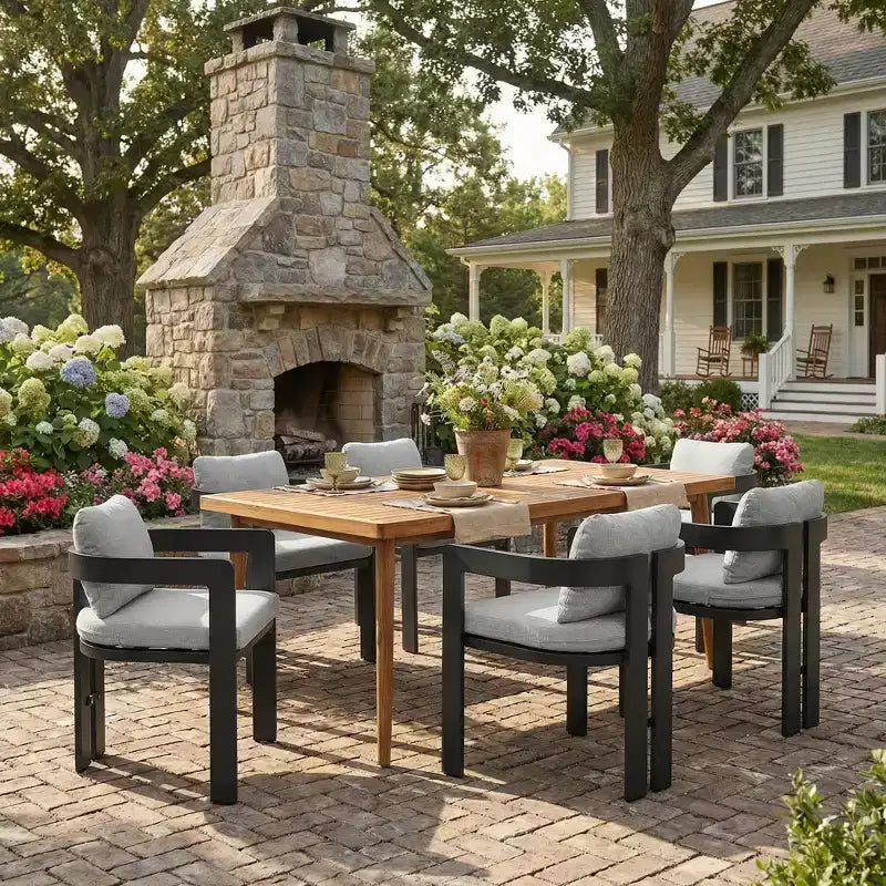 ModernLuxe 7pcs Outdoor Dining Set for 6, Patio Furniture Set Garden Dining Table Set with 6 Chairs with Cushions & Weather-Resistant Frame