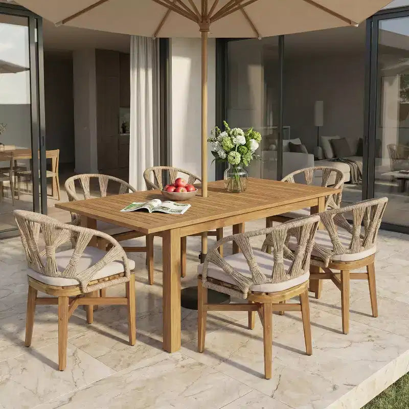 Christopher Knight Home Kenedy Ensemble de salle à manger 7 pièces bohème d'extérieur en bois d'acacia et osier avec table à lattes extensible