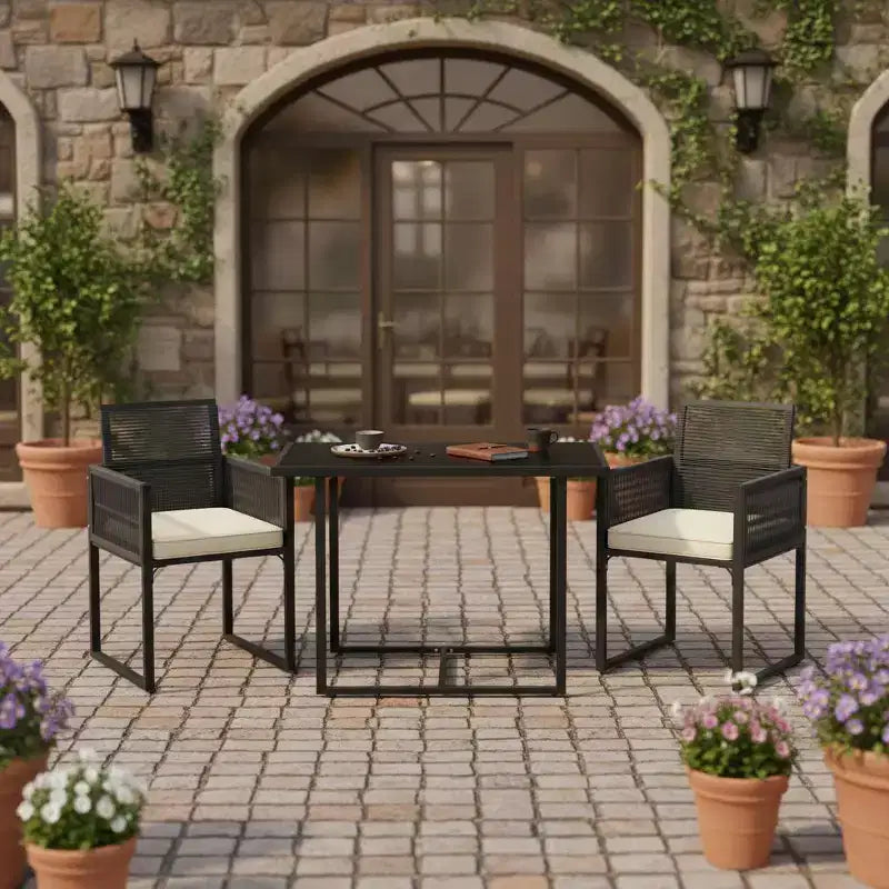 Gymax 3-Piece Patio PE Wicker Furniture Set w/ Cushioned Folding-Back Chairs for Backyard Patio or Garden