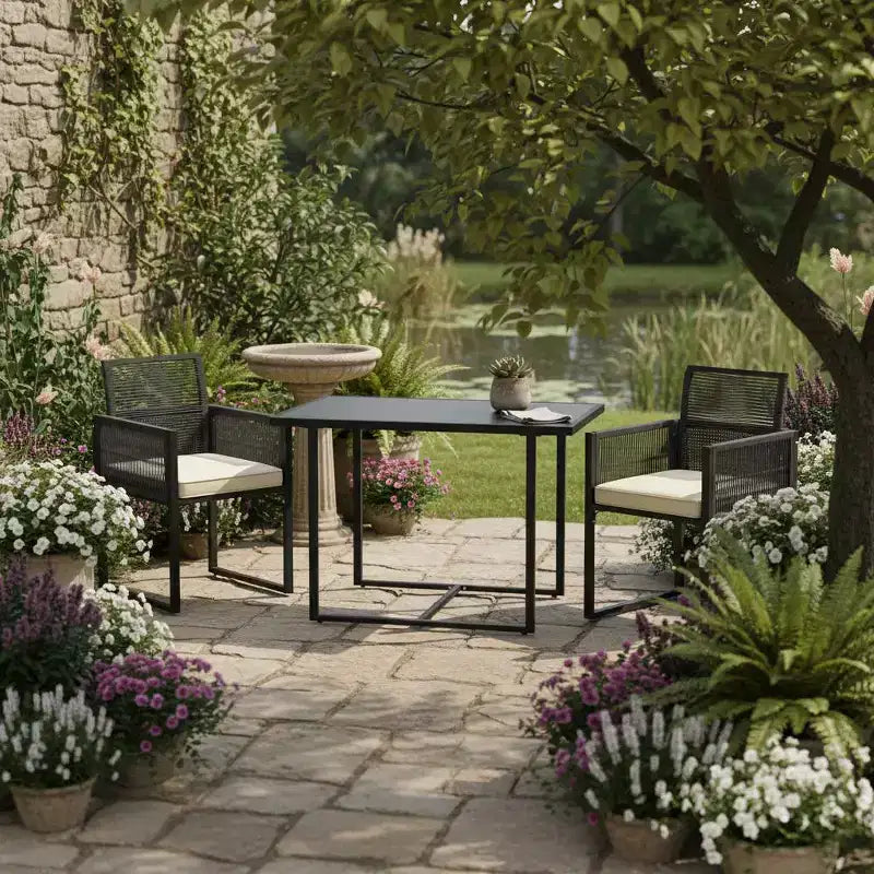 Gymax 3-Piece Patio PE Wicker Furniture Set w/ Cushioned Folding-Back Chairs for Backyard Patio or Garden