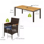 Gymax 9PC Outdoor Dining Set with Acacia Wood Tabletop and PE Rattan Chairs for 8 Includes Umbrella Hole for Patio Garden Deck