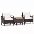 Gymax 3PC Outdoor Bistro Furniture Set w/ Armrests Acacia Wood Tabletop Table White Cushion for Garden Backyard