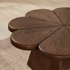 Tavolino Moderno da Caffè, Tavolo Centrale a Cerchio a Forma di Petalo con Base in Legno di Gomma per Soggiorno