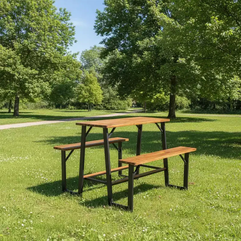 Gymax Acacia Wood Patio Picnic Table Bench Set w/ Built-in Footrests Adjustable Feet for Comfortable Outdoor Dining