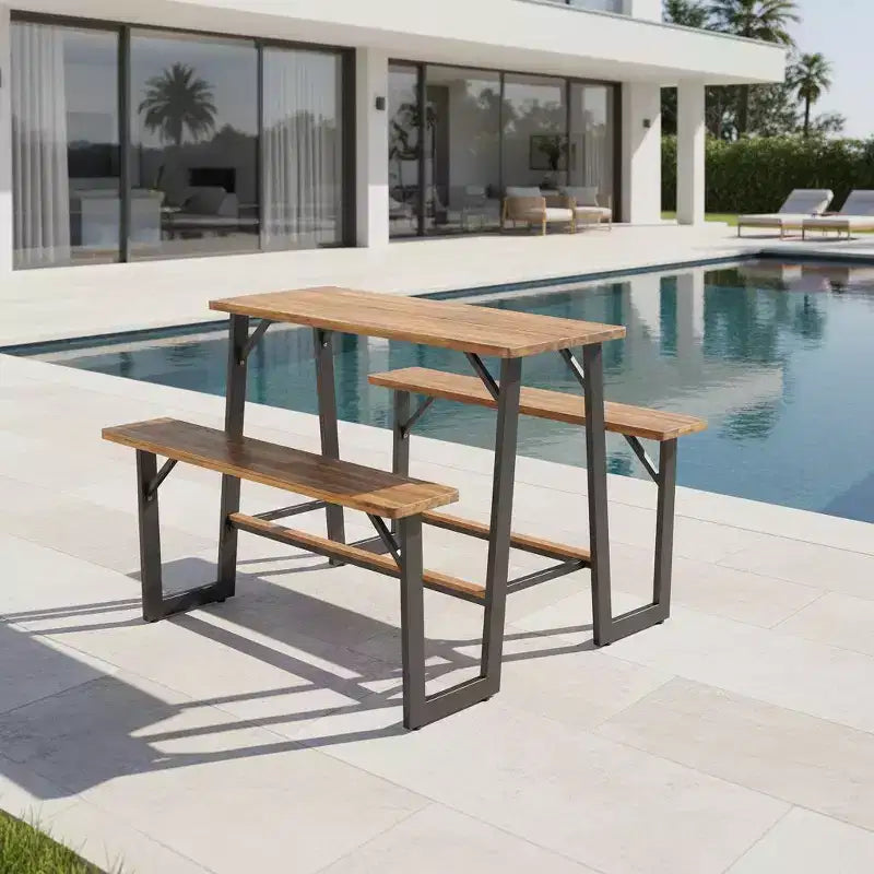 Gymax Acacia Wood Patio Picnic Table Bench Set w/ Built-in Footrests Adjustable Feet for Comfortable Outdoor Dining