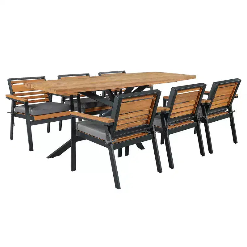 Whisen 7-Piece Outdoor Dining Set for 6, Patio Table And Chairs Set, Garden Dining Seating Set, 1 Rectangle Dining Table & 6 Chairs with Cushions