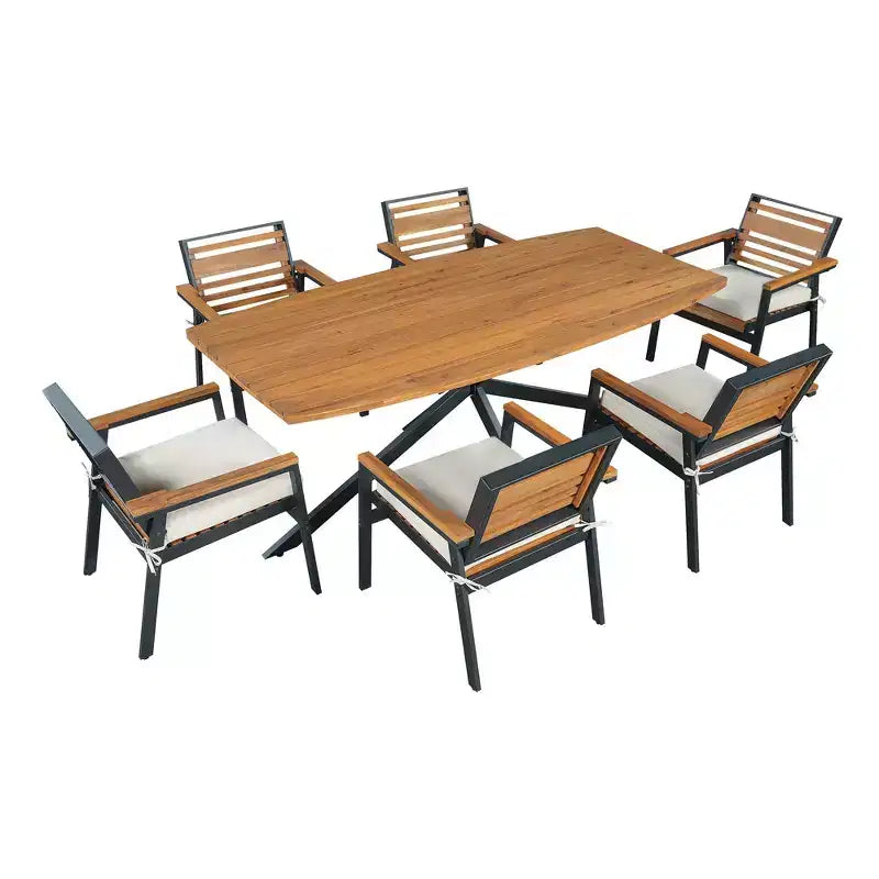 Whisen 7-Piece Outdoor Dining Set for 6, Patio Table And Chairs Set, Garden Dining Seating Set, 1 Rectangle Dining Table & 6 Chairs with Cushions