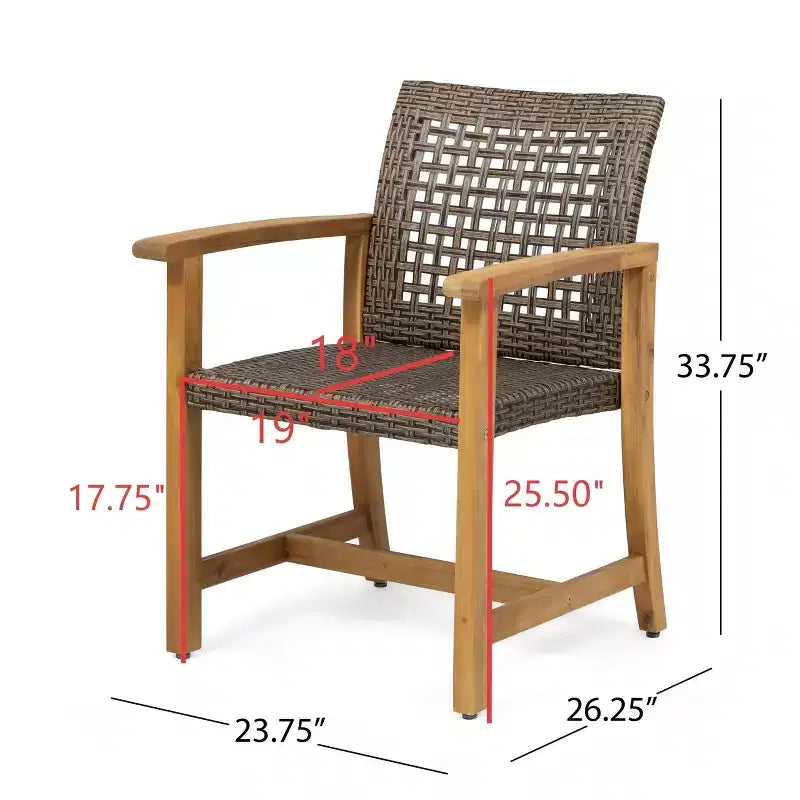 Ensemble de salle à manger d'extérieur en rotin PE et bois d'acacia 5 pièces, ensemble table et chaises de patio robustes 4 places