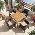 Gymax 5PCS Outdoor Patio Dining Set w/ Acacia Wood Table Cushioned Chairs 1.9 Umbrella Hole for Backyard Garden