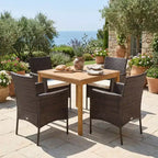 Gymax 5PCS Outdoor Patio Dining Set w/ Acacia Wood Table Cushioned Chairs 1.9 Umbrella Hole for Backyard Garden