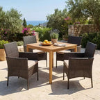 Gymax 5PCS Outdoor Patio Dining Set w/ Acacia Wood Table Cushioned Chairs 1.9 Umbrella Hole for Backyard Garden