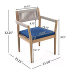 Ensemble repas d'extérieur piédestal rond 5 pièces, table en bois d'acacia avec plateau à lattes et 4 chaises à dossier tressé avec coussins pour Patio-Panipeachy