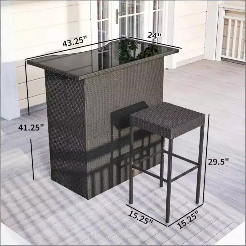 GDFStudio Jana Modern 5 Piece Metal and PE Rattan Outdoor Bar Set with Tempered Glass Tabletop
