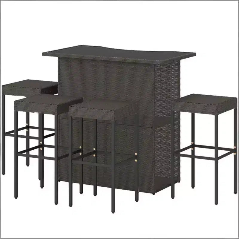 GDFStudio Jana Modern 5 Piece Metal and PE Rattan Outdoor Bar Set with Tempered Glass Tabletop