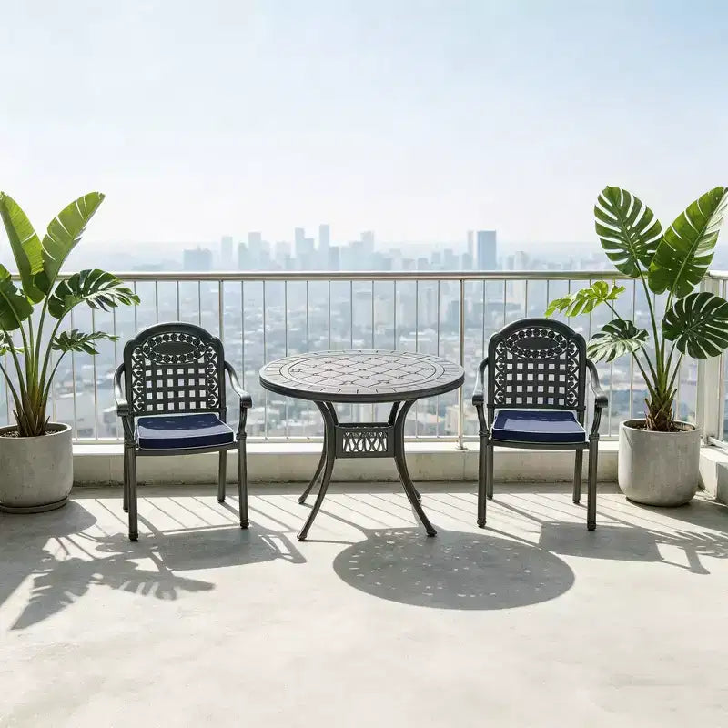 3-Piece Cast Aluminum Patio Dining Set, Black Rust Resistant Frame with Water Resistant Cushions