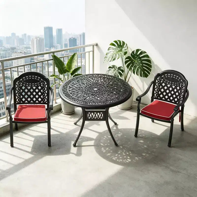 3-Piece Cast Aluminum Patio Dining Set, Black Rust Resistant Frame with Water Resistant Cushions