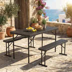 Gymax Folding Patio Picnic Table Set w/ 2 Benches & Metal Frame HDPE Surface for Camping & Backyard