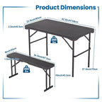 Gymax Folding Patio Picnic Table Set w/ 2 Benches & Metal Frame HDPE Surface for Camping & Backyard