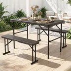 Gymax Folding Patio Picnic Table Set w/ 2 Benches & Metal Frame HDPE Surface for Camping & Backyard