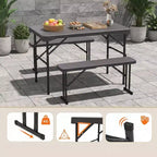 Gymax Folding Patio Picnic Table Set w/ 2 Benches & Metal Frame HDPE Surface for Camping & Backyard