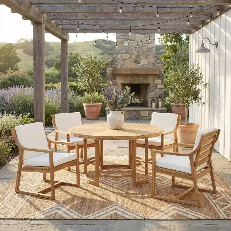 GDFStudio Rhodes 5-Piece Acacia Wood Patio Dining Set with Umbrella Hole