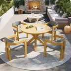 Christopher Knight Home Sandy 5 Piece Rustic Outdoor Acacia Wood Dining Set with 4 Barrel Upholstered Chairs and 1 Round Slatted Table
