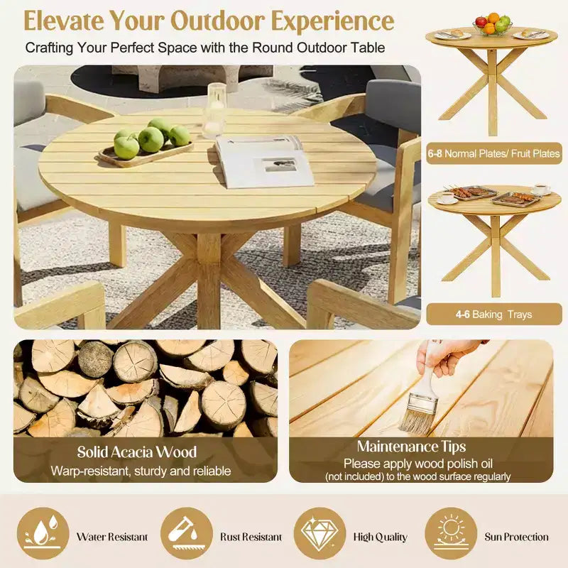 Christopher Knight Home Sandy 5 Piece Rustic Outdoor Acacia Wood Dining Set with 4 Barrel Upholstered Chairs and 1 Round Slatted Table