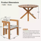 Christopher Knight Home Sandy 5 Piece Rustic Outdoor Acacia Wood Dining Set with 4 Barrel Upholstered Chairs and 1 Round Slatted Table