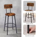 Ensemble de tabourets de bar ronds avec étagères, tabourets rustiques avec dossier pour bar et cuisine