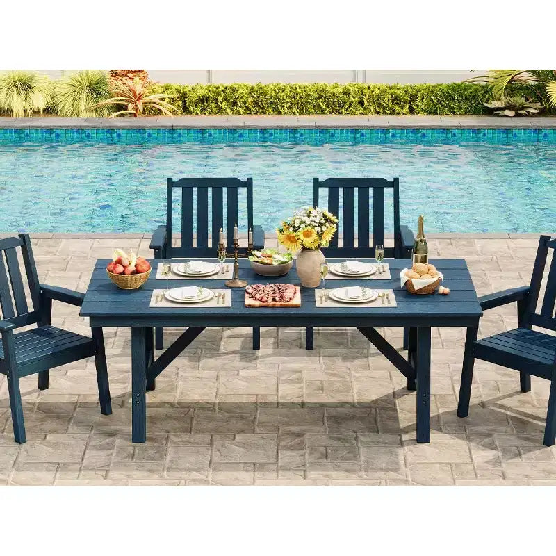 5-Piece Outdoor Dining Set for 4, HDPE All-Weather Patio Furniture with Table Umbrella Hole, Modern Armless Chairs for Backyard, Garden & Deck