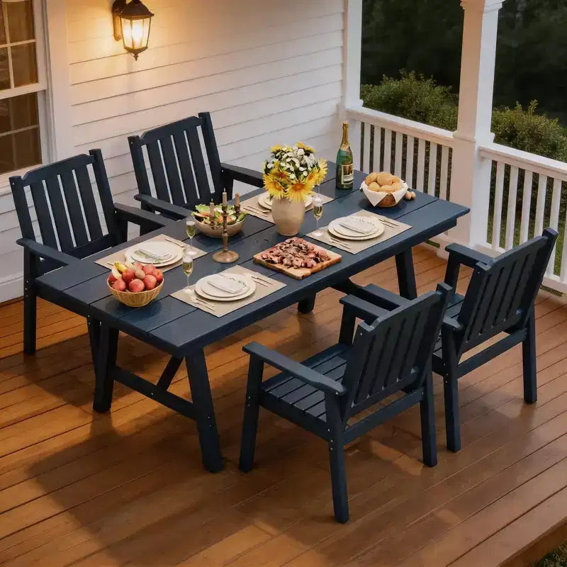 5-Piece Outdoor Dining Set for 4, HDPE All-Weather Patio Furniture with Table Umbrella Hole, Modern Armless Chairs for Backyard, Garden & Deck