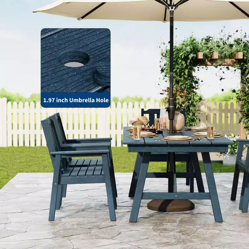5-Piece Outdoor Dining Set for 4, HDPE All-Weather Patio Furniture with Table Umbrella Hole, Modern Armless Chairs for Backyard, Garden & Deck