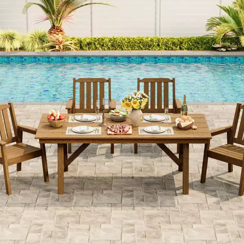 5-Piece Outdoor Dining Set for 4, HDPE All-Weather Patio Furniture with Table Umbrella Hole, Modern Armless Chairs for Backyard, Garden & Deck
