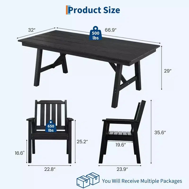 5-Piece Outdoor Dining Set for 4, HDPE All-Weather Patio Furniture with Table Umbrella Hole, Modern Armless Chairs for Backyard, Garden & Deck
