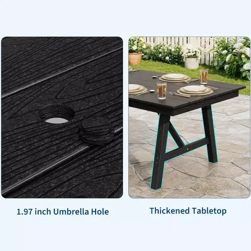 5-Piece Outdoor Dining Set for 4, HDPE All-Weather Patio Furniture with Table Umbrella Hole, Modern Armless Chairs for Backyard, Garden & Deck