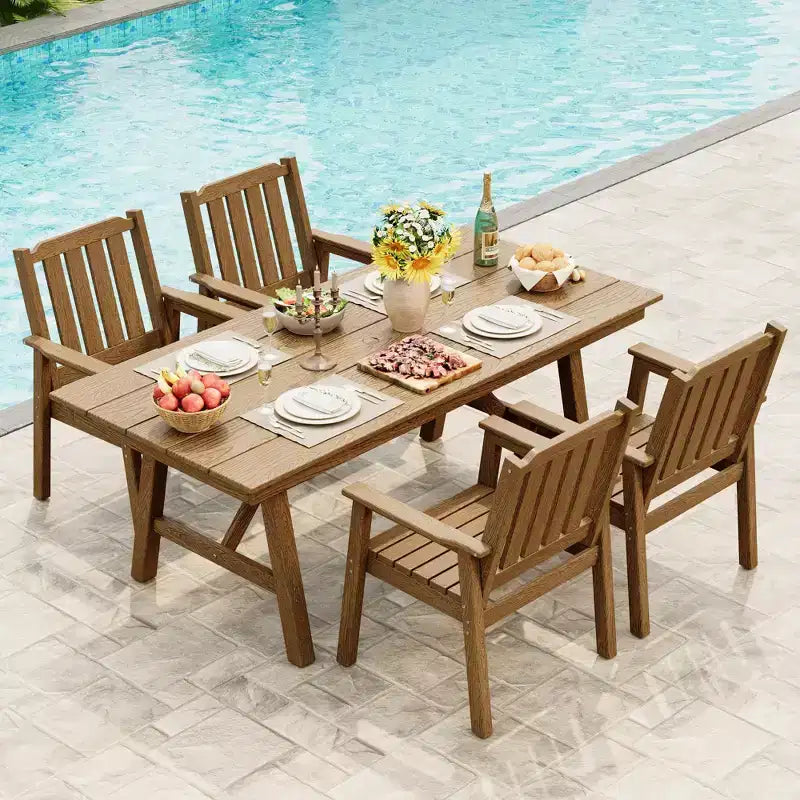 5-Piece Outdoor Dining Set for 4, HDPE All-Weather Patio Furniture with Table Umbrella Hole, Modern Armless Chairs for Backyard, Garden & Deck
