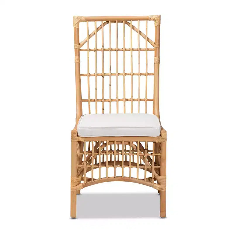 Sedia da pranzo in rattan e tessuto Rose, bianco/naturale: misto cotone-poliestere, stile bohémien, nessun assemblaggio richiesto