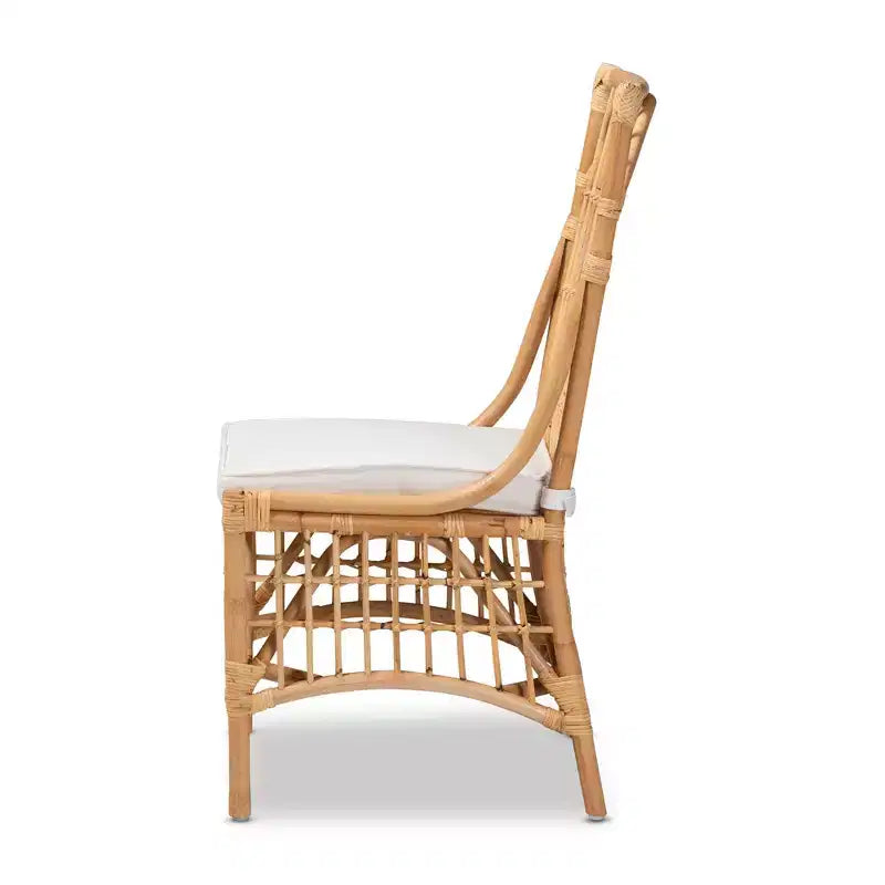Sedia da pranzo in rattan e tessuto Rose, bianco/naturale: misto cotone-poliestere, stile bohémien, nessun assemblaggio richiesto