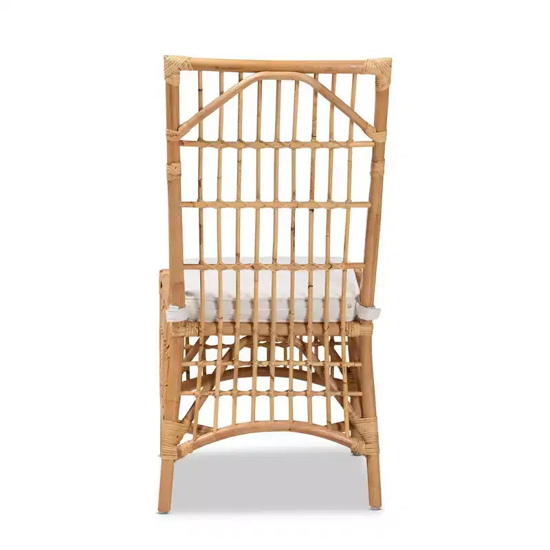 Sedia da pranzo in rattan e tessuto Rose, bianco/naturale: misto cotone-poliestere, stile bohémien, nessun assemblaggio richiesto