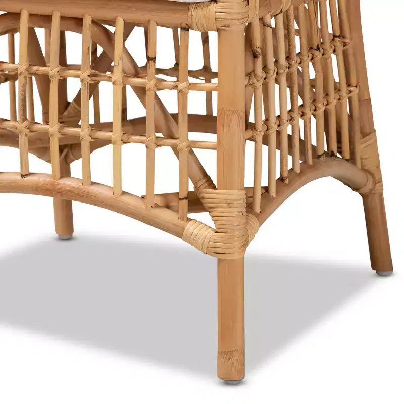 Sedia da pranzo in rattan e tessuto Rose, bianco/naturale: misto cotone-poliestere, stile bohémien, nessun assemblaggio richiesto