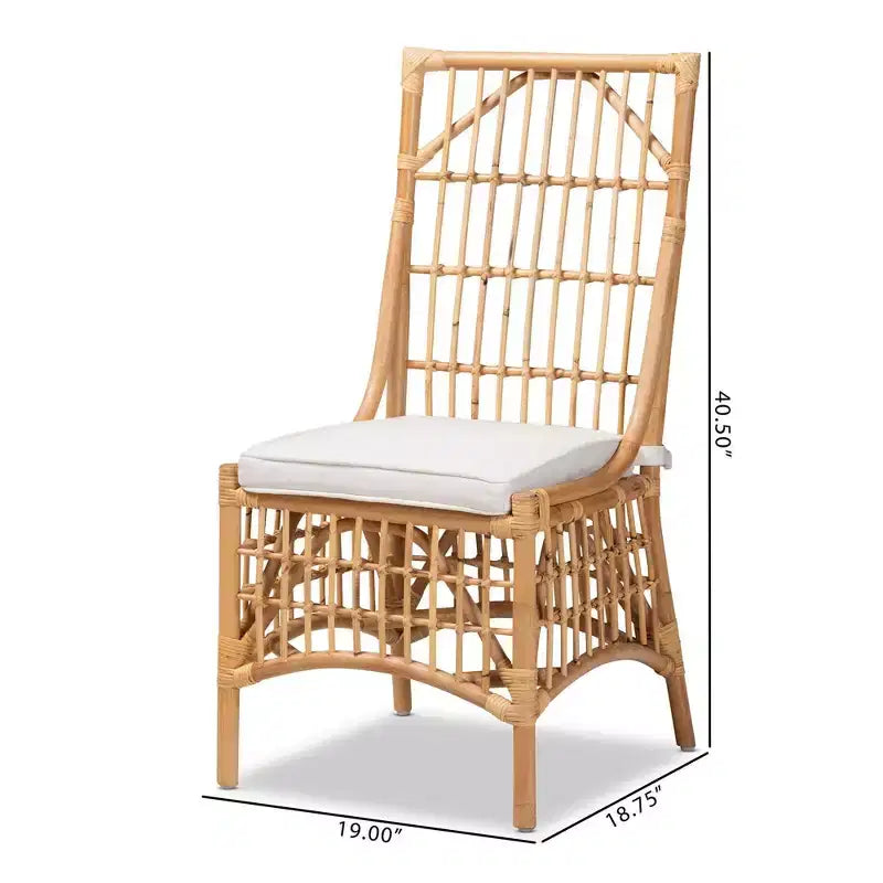 Sedia da pranzo in rattan e tessuto Rose, bianco/naturale: misto cotone-poliestere, stile bohémien, nessun assemblaggio richiesto