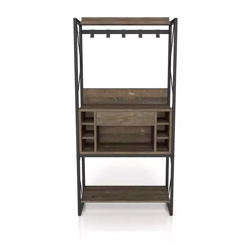 Scaffale da Panettiere Rustico in Rovere di Recupero, Stile Industriale, 3 Ripiani Fissi, Struttura in Metallo, Altezza 170 cm