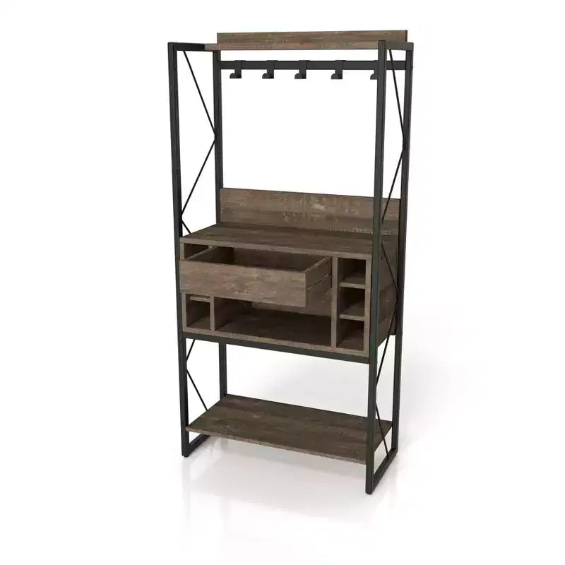 Scaffale da Panettiere Rustico in Rovere di Recupero, Stile Industriale, 3 Ripiani Fissi, Struttura in Metallo, Altezza 170 cm