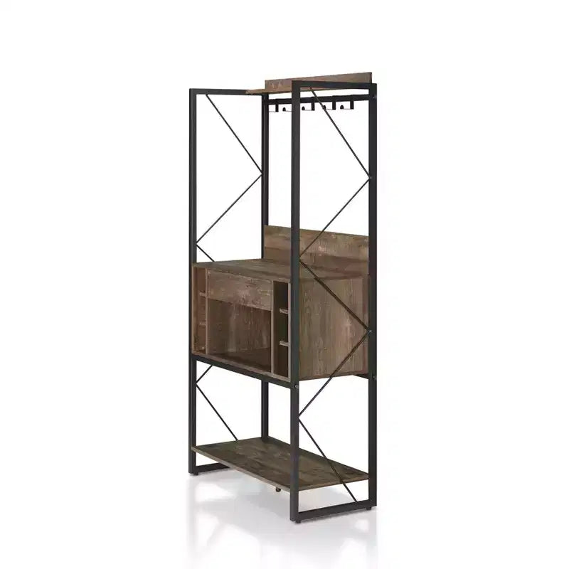 Scaffale da Panettiere Rustico in Rovere di Recupero, Stile Industriale, 3 Ripiani Fissi, Struttura in Metallo, Altezza 170 cm